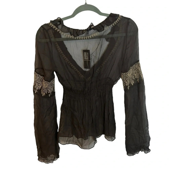 NWT T TAHARI SUNFLOWER SILK BOHO BLOUSE - Picture 2 of 5